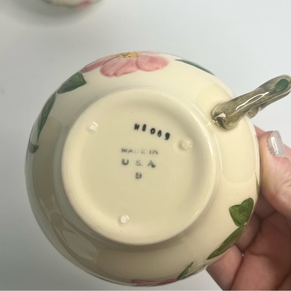 franciscan desert rose teacup hand painted wild rose pink green cream background - Picture 4 of 5